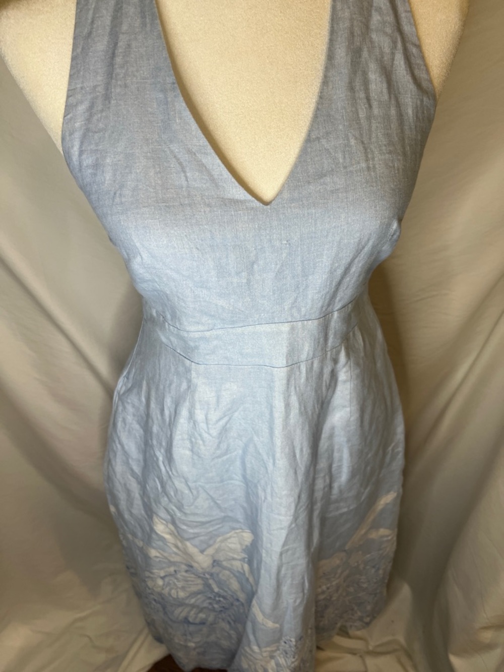 Tommy Bahama Light Blue Floral Halter Linen Maxi Dress Size 4 - Picture 7 of 16